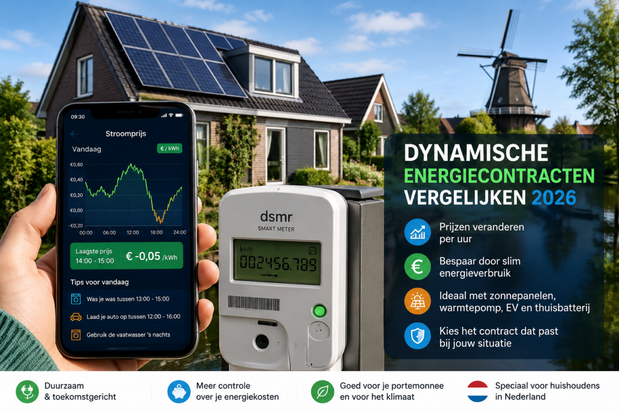 Dynamische energiecontracten vergelijken 2026 in Nederland met zonnepanelen en slimme meter