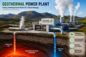 Geothermal power plant using underground heat for renewable electricity generation in 2026