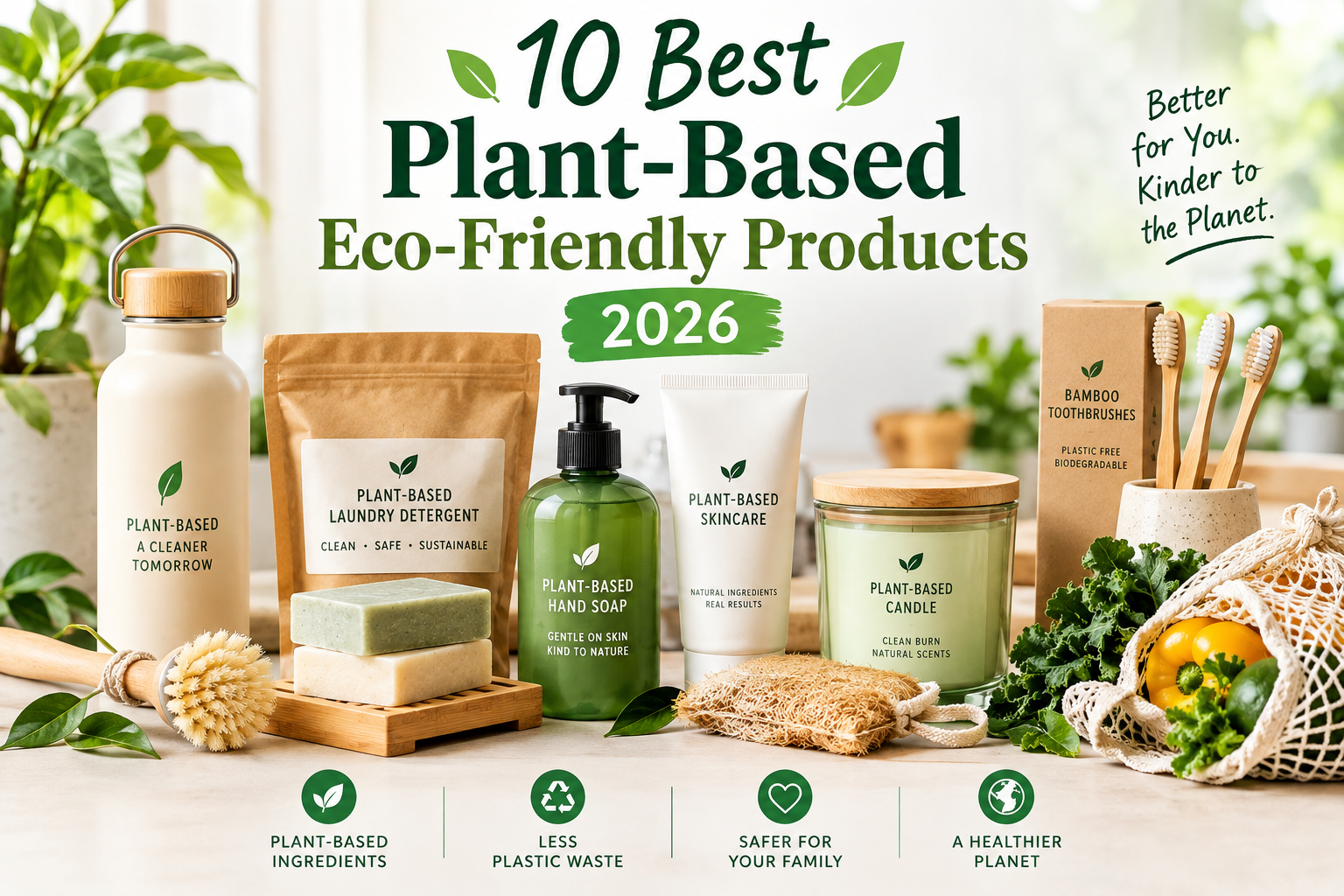 10 best plant-based eco-friendly products 2026, including dish soap, reusable cloths, sponges and compostable bags